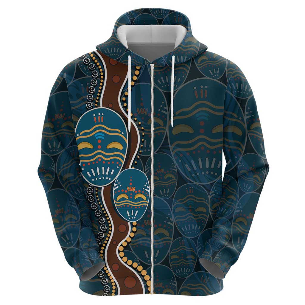 Aboriginal Masks Art Zip Hoodie Australian Indigenous