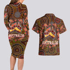 Animal Australia Aboriginal Art Couples Matching Long Sleeve Bodycon Dress and Hawaiian Shirt