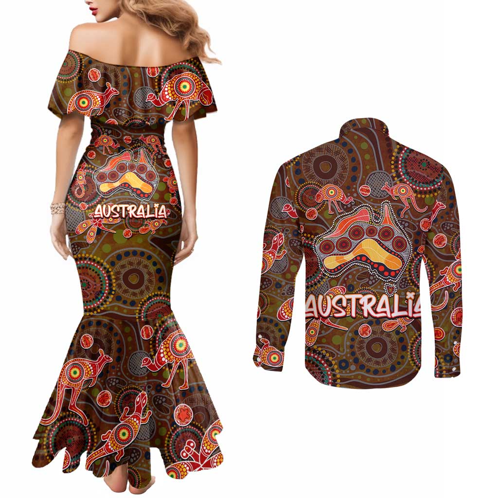 Animal Australia Aboriginal Art Couples Matching Mermaid Dress and Long Sleeve Button Shirt
