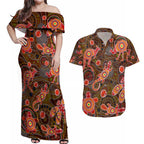 Animal Australia Aboriginal Art Couples Matching Off Shoulder Maxi Dress and Hawaiian Shirt