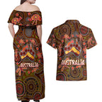 Animal Australia Aboriginal Art Couples Matching Off Shoulder Maxi Dress and Hawaiian Shirt
