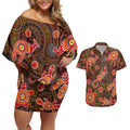 Animal Australia Aboriginal Art Couples Matching Off Shoulder Short Dress and Hawaiian Shirt