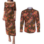 Animal Australia Aboriginal Art Couples Matching Puletasi and Long Sleeve Button Shirt