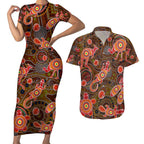 Animal Australia Aboriginal Art Couples Matching Short Sleeve Bodycon Dress and Hawaiian Shirt