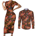 Animal Australia Aboriginal Art Couples Matching Short Sleeve Bodycon Dress and Long Sleeve Button Shirt
