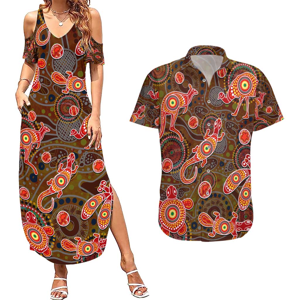 Animal Australia Aboriginal Art Couples Matching Summer Maxi Dress and Hawaiian Shirt