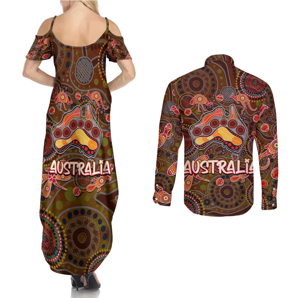 Animal Australia Aboriginal Art Couples Matching Summer Maxi Dress and Long Sleeve Button Shirt