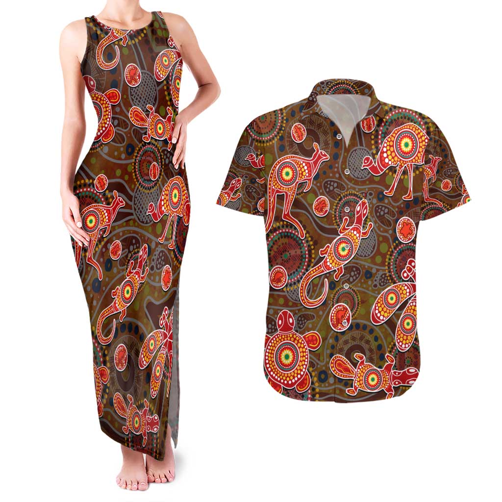 Animal Australia Aboriginal Art Couples Matching Tank Maxi Dress and Hawaiian Shirt