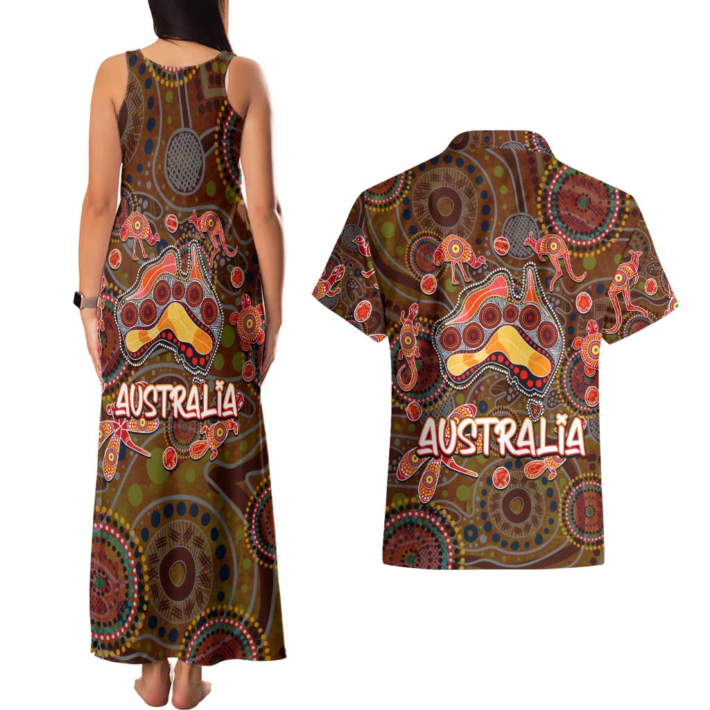 Animal Australia Aboriginal Art Couples Matching Tank Maxi Dress and Hawaiian Shirt