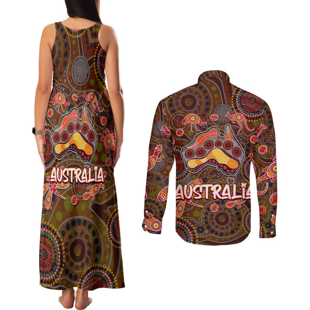 Animal Australia Aboriginal Art Couples Matching Tank Maxi Dress and Long Sleeve Button Shirt