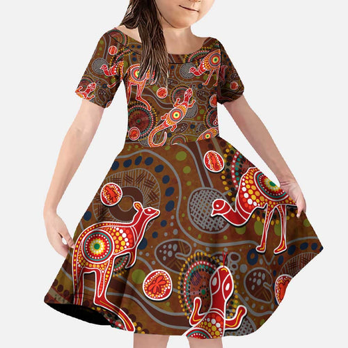 Animal Australia Aboriginal Art Family Matching Long Sleeve Bodycon Dress and Hawaiian Shirt