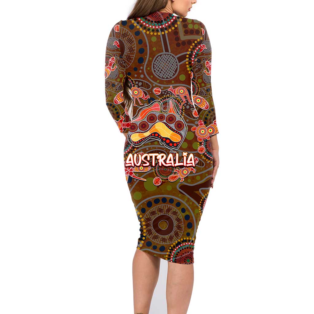 Animal Australia Aboriginal Art Family Matching Long Sleeve Bodycon Dress and Hawaiian Shirt