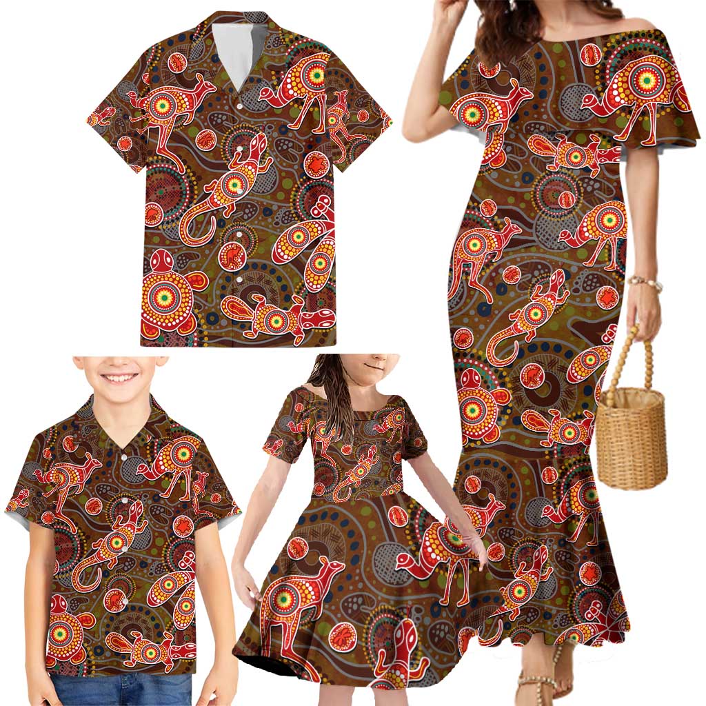Animal Australia Aboriginal Art Family Matching Mermaid Dress and Hawaiian Shirt