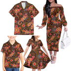 Animal Australia Aboriginal Art Family Matching Off The Shoulder Long Sleeve Dress and Hawaiian Shirt