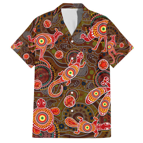 Animal Australia Aboriginal Art Family Matching Off The Shoulder Long Sleeve Dress and Hawaiian Shirt