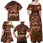 Animal Australia Aboriginal Art Family Matching Off Shoulder Maxi Dress and Hawaiian Shirt