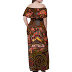 Animal Australia Aboriginal Art Family Matching Off Shoulder Maxi Dress and Hawaiian Shirt