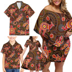 Animal Australia Aboriginal Art Family Matching Off Shoulder Short Dress and Hawaiian Shirt