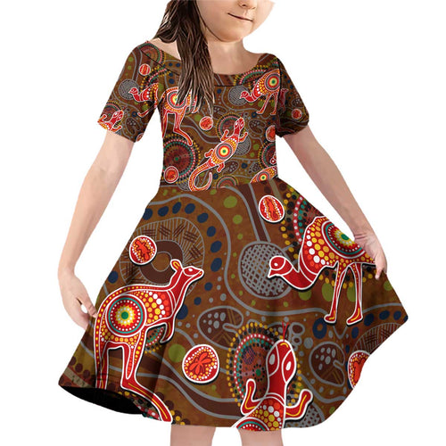 Animal Australia Aboriginal Art Family Matching Off Shoulder Short Dress and Hawaiian Shirt
