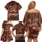 Animal Australia Aboriginal Art Family Matching Off Shoulder Short Dress and Hawaiian Shirt