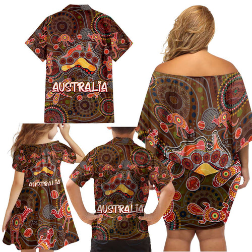 Animal Australia Aboriginal Art Family Matching Off Shoulder Short Dress and Hawaiian Shirt