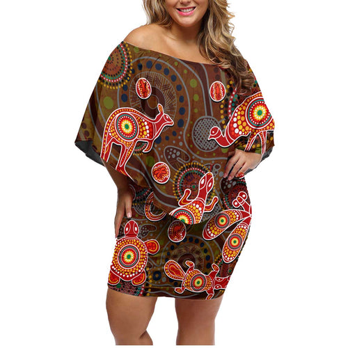 Animal Australia Aboriginal Art Family Matching Off Shoulder Short Dress and Hawaiian Shirt