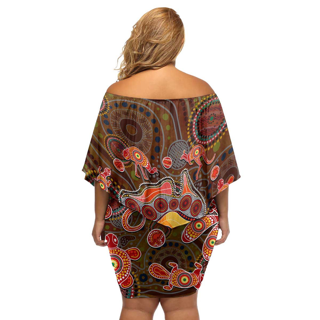 Animal Australia Aboriginal Art Family Matching Off Shoulder Short Dress and Hawaiian Shirt
