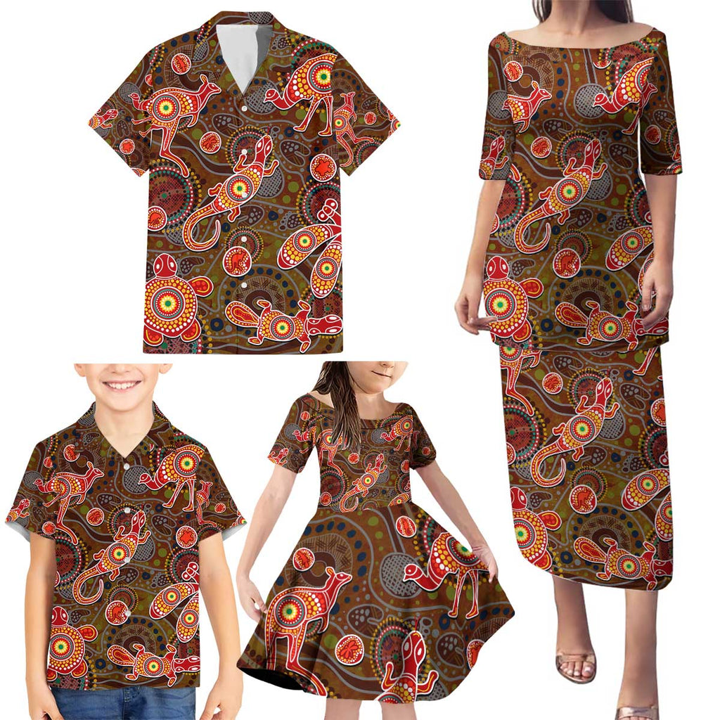 Animal Australia Aboriginal Art Family Matching Puletasi and Hawaiian Shirt