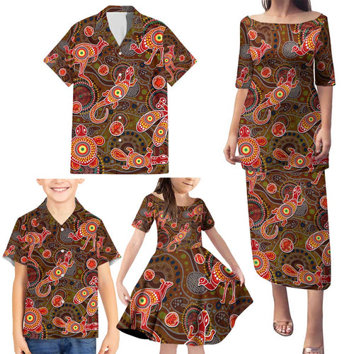 Animal Australia Aboriginal Art Family Matching Puletasi and Hawaiian Shirt