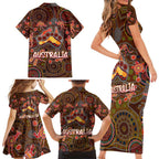Animal Australia Aboriginal Art Family Matching Short Sleeve Bodycon Dress and Hawaiian Shirt