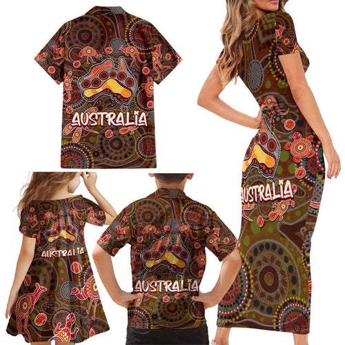 Animal Australia Aboriginal Art Family Matching Short Sleeve Bodycon Dress and Hawaiian Shirt