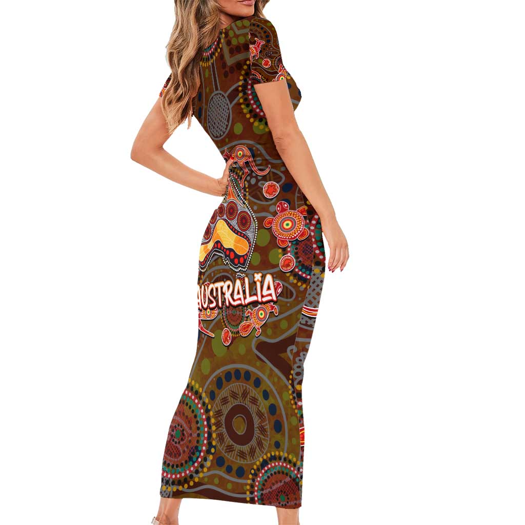 Animal Australia Aboriginal Art Family Matching Short Sleeve Bodycon Dress and Hawaiian Shirt