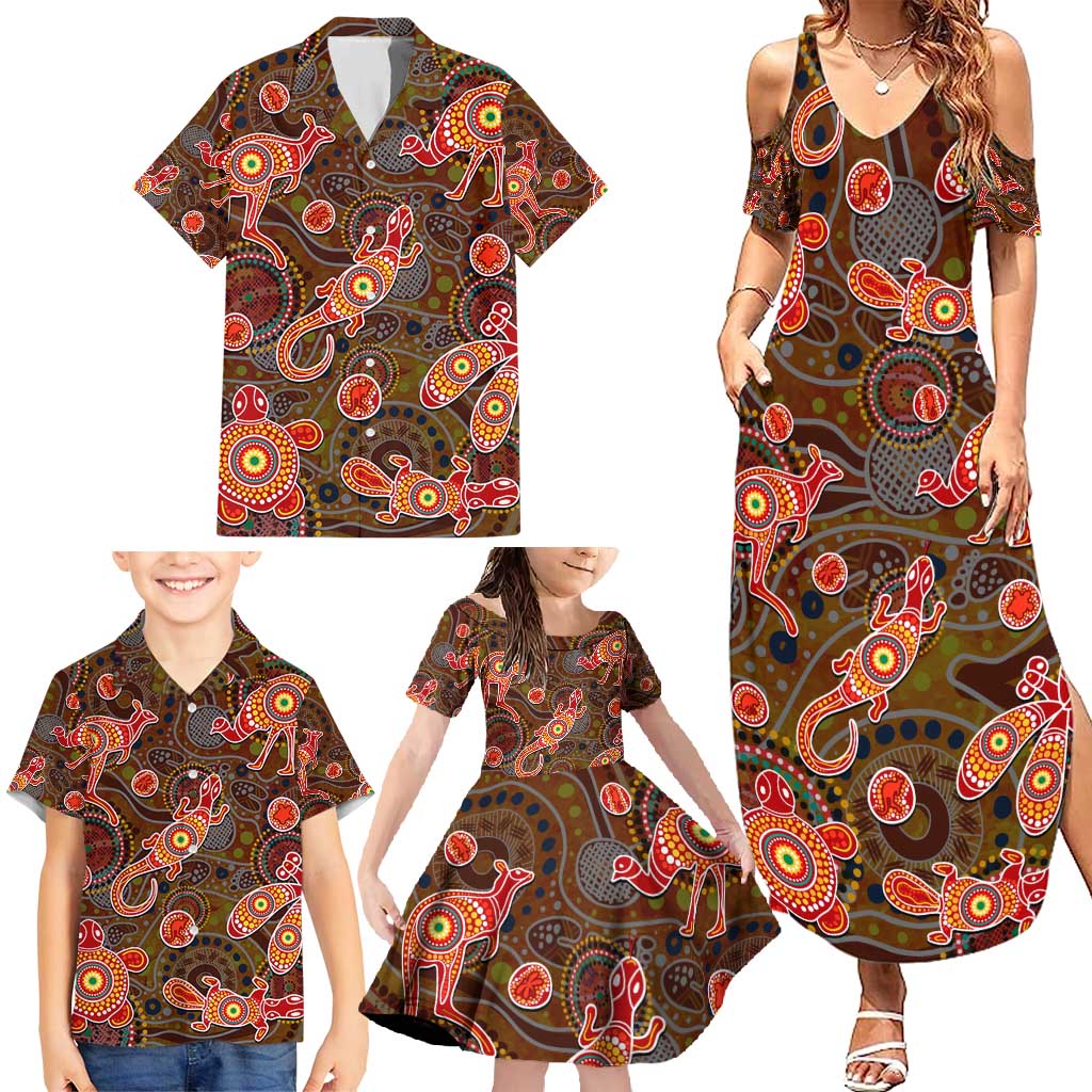 Animal Australia Aboriginal Art Family Matching Summer Maxi Dress and Hawaiian Shirt
