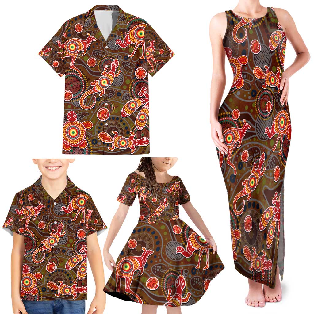 Animal Australia Aboriginal Art Family Matching Tank Maxi Dress and Hawaiian Shirt