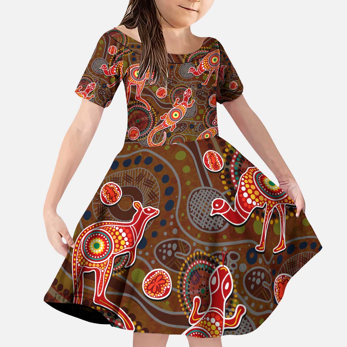 Animal Australia Aboriginal Art Kid Short Sleeve Dress