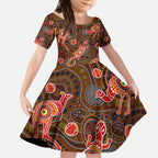 Animal Australia Aboriginal Art Kid Short Sleeve Dress
