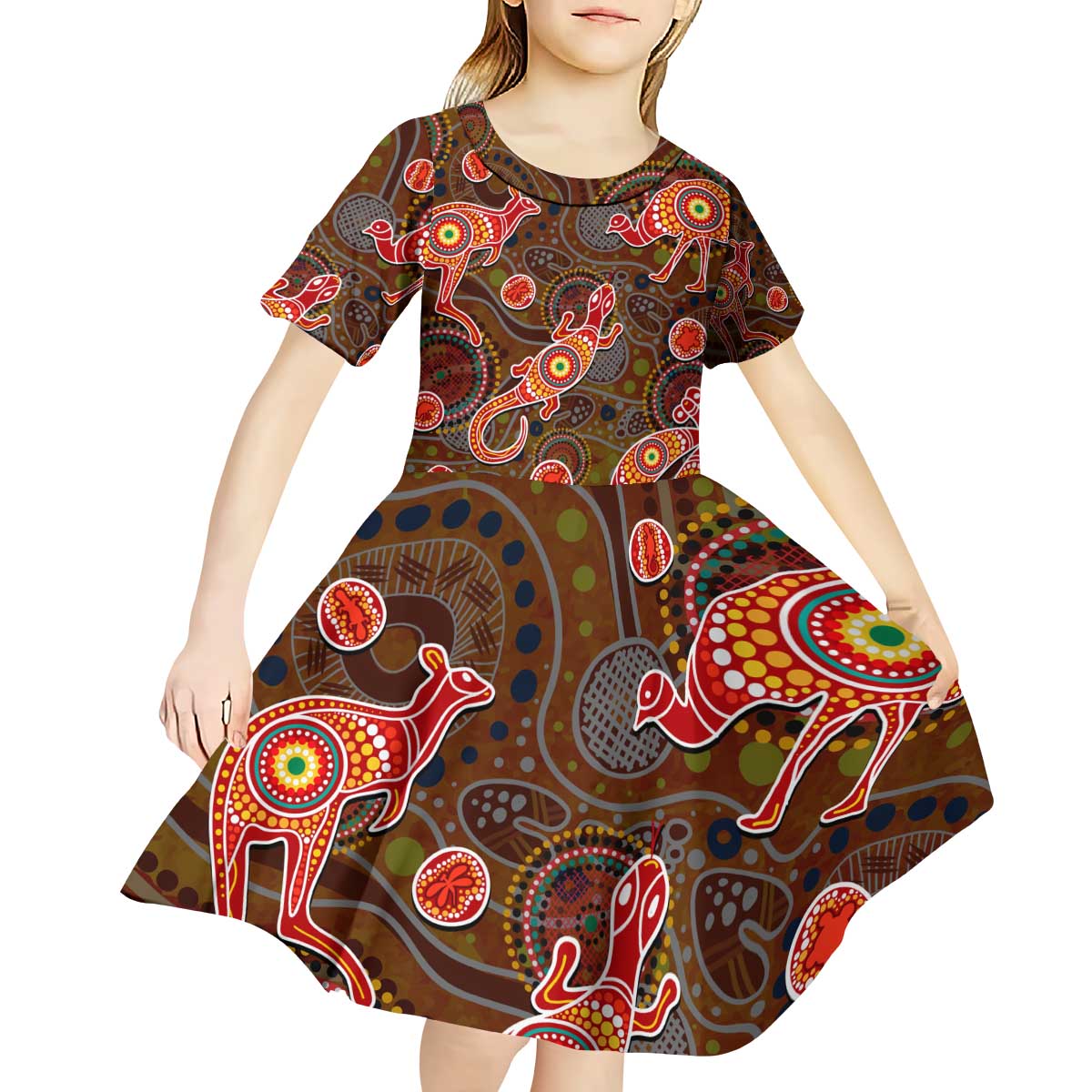 Animal Australia Aboriginal Art Kid Short Sleeve Dress