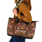 Animal Australia Aboriginal Art Leather Tote Bag