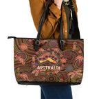 Animal Australia Aboriginal Art Leather Tote Bag