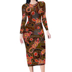 Animal Australia Aboriginal Art Long Sleeve Bodycon Dress