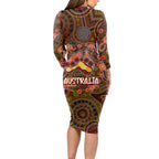 Animal Australia Aboriginal Art Long Sleeve Bodycon Dress