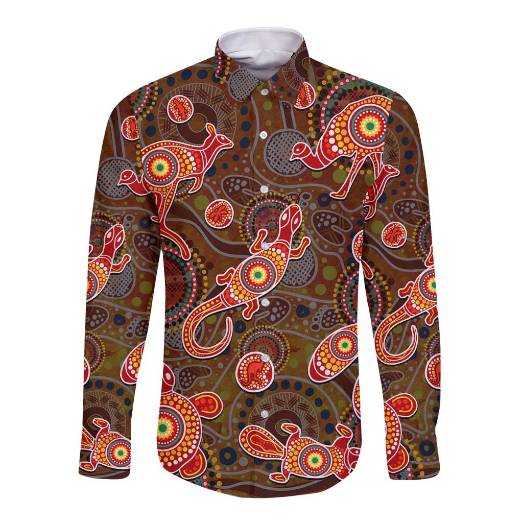 Animal Australia Aboriginal Art Long Sleeve Button Shirt