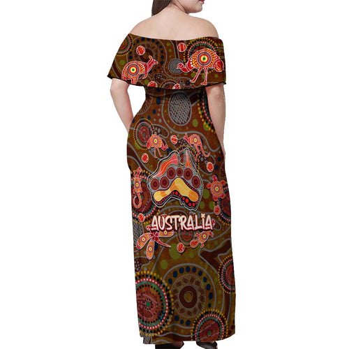 Animal Australia Aboriginal Art Off Shoulder Maxi Dress