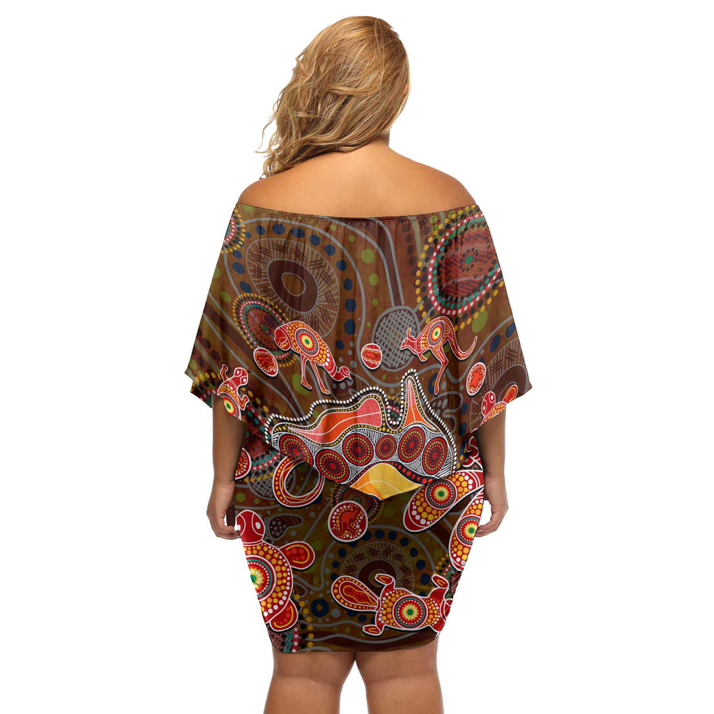 Animal Australia Aboriginal Art Off Shoulder Short Dress