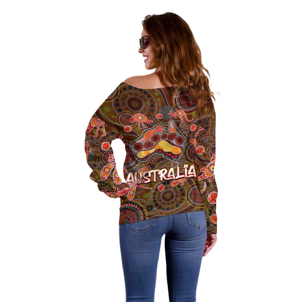 Animal Australia Aboriginal Art Off Shoulder Sweater