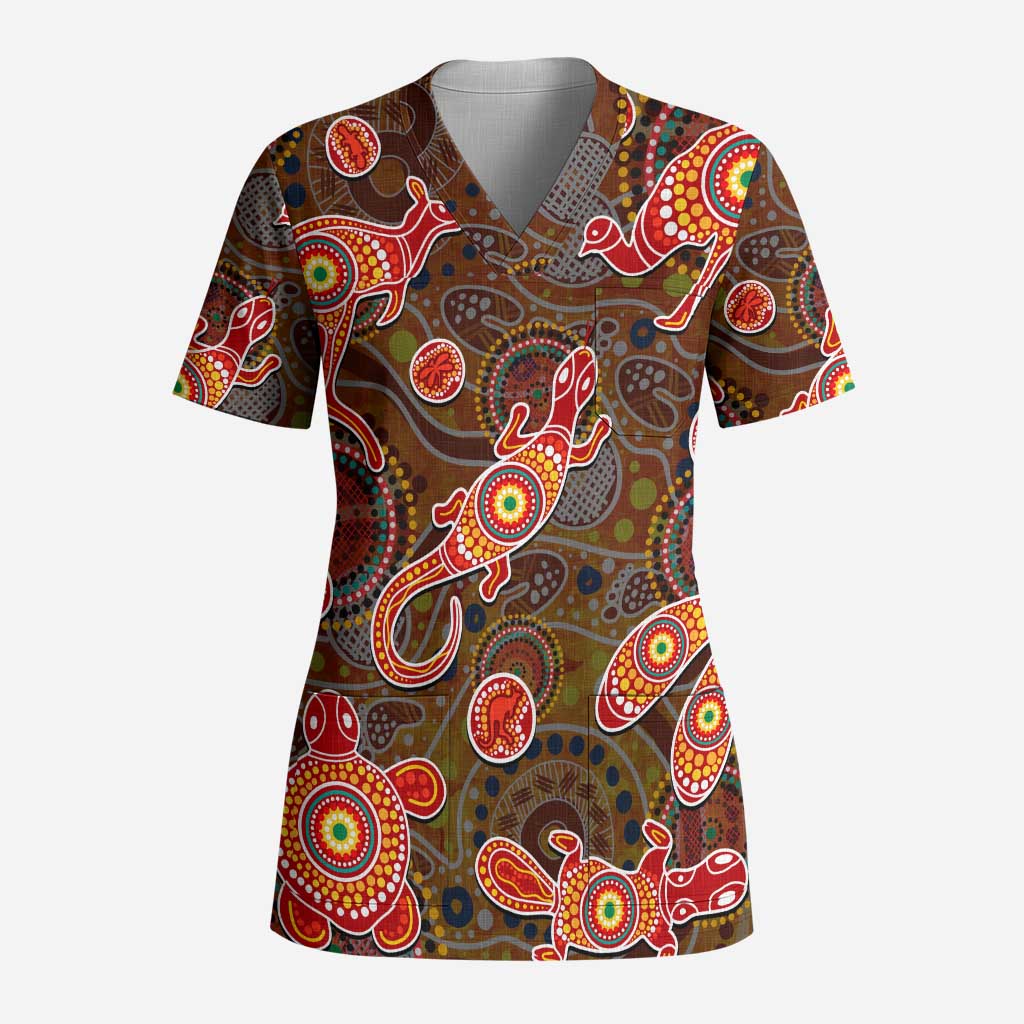 Animals Australia Aboriginal Art Scrub Top - Aussie Hoodie