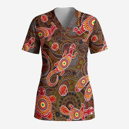Animals Australia Aboriginal Art Scrub Top - Aussie Hoodie
