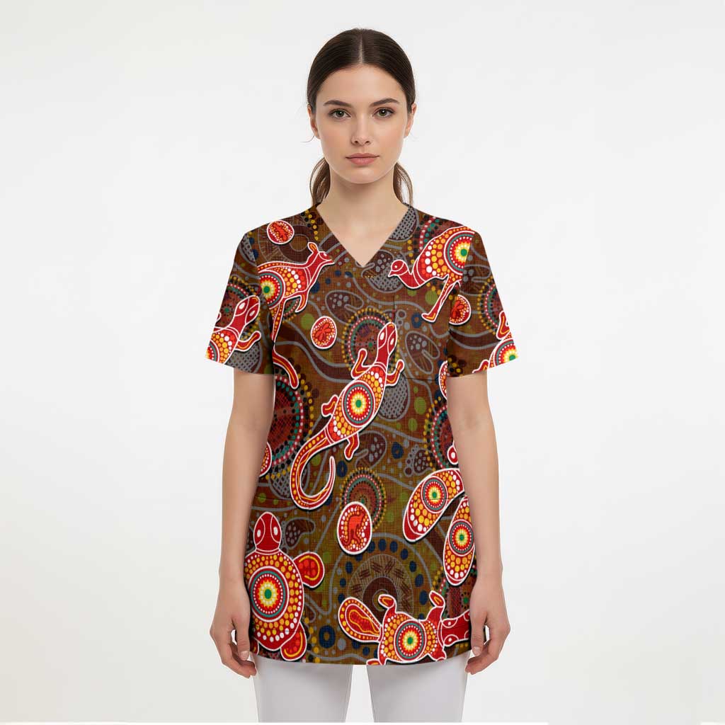 Animals Australia Aboriginal Art Scrub Top - Aussie Hoodie
