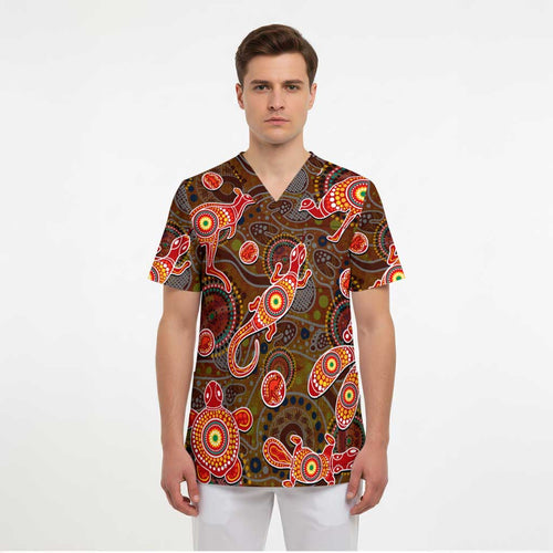 Animals Australia Aboriginal Art Scrub Top - Aussie Hoodie