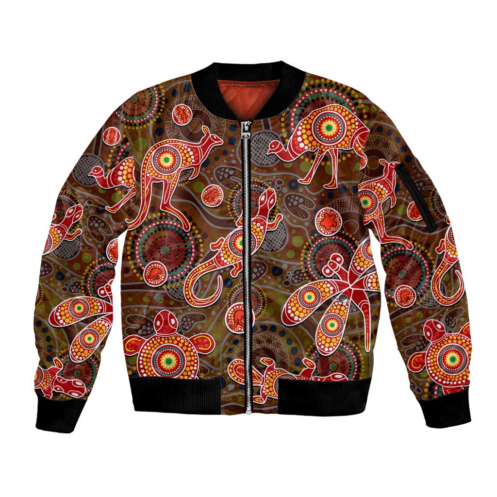 Animal Australia Aboriginal Art Sleeve Zip Bomber Jacket